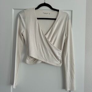 Abercrombie & Fitch Cream Wrap Crop Top